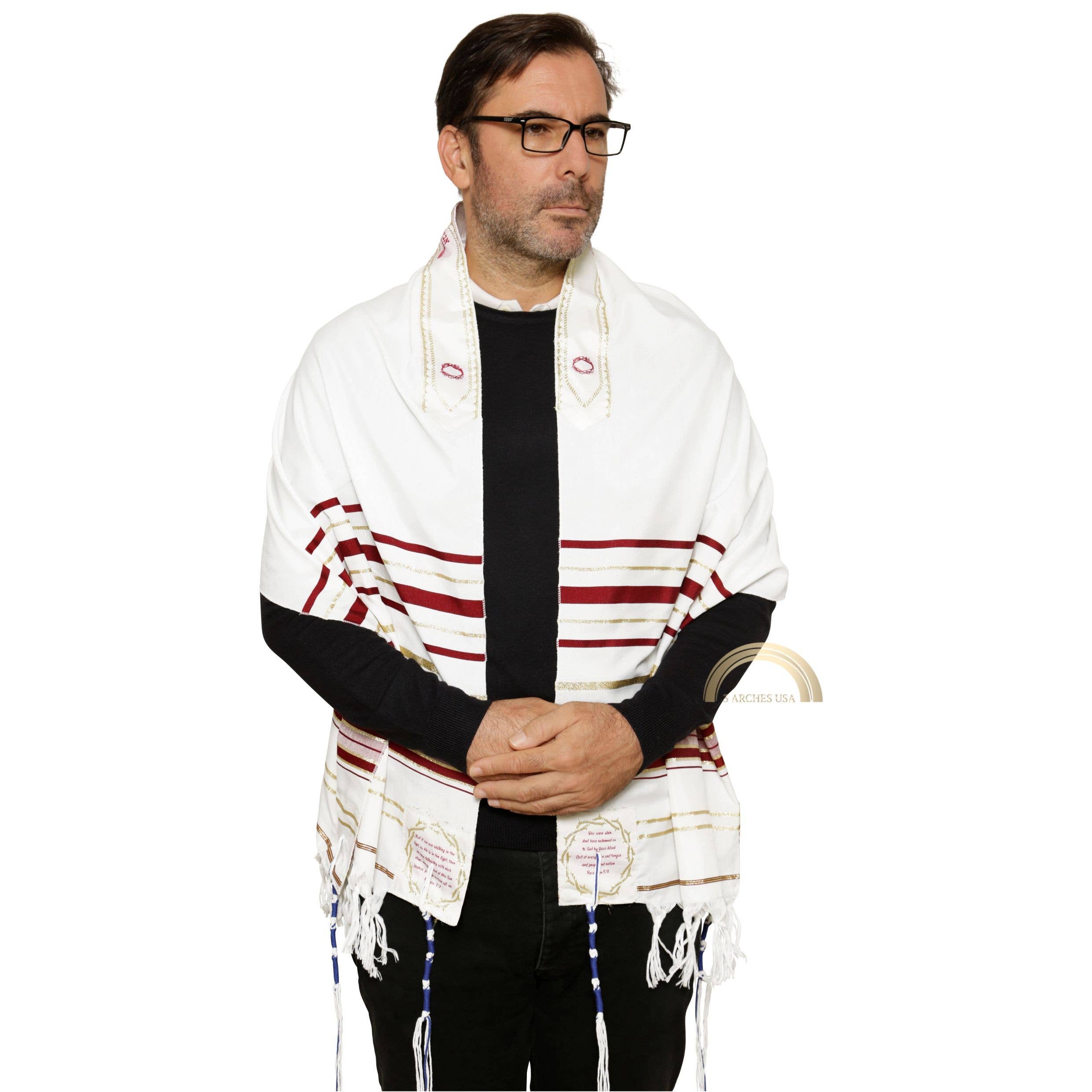 3 Arches USA - Venta al por mayor Chal - Mujer - La sangre de Yeshua, mantón de oración rojo Tallit 72» X22»6