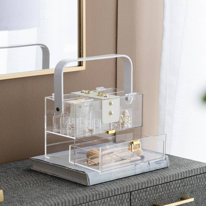 A&B Home Group Inc. - Wholesale Decorative Box - 9.5x5x6.5" Clear Acrylic Storage Box w/ Handle Gold Accents3