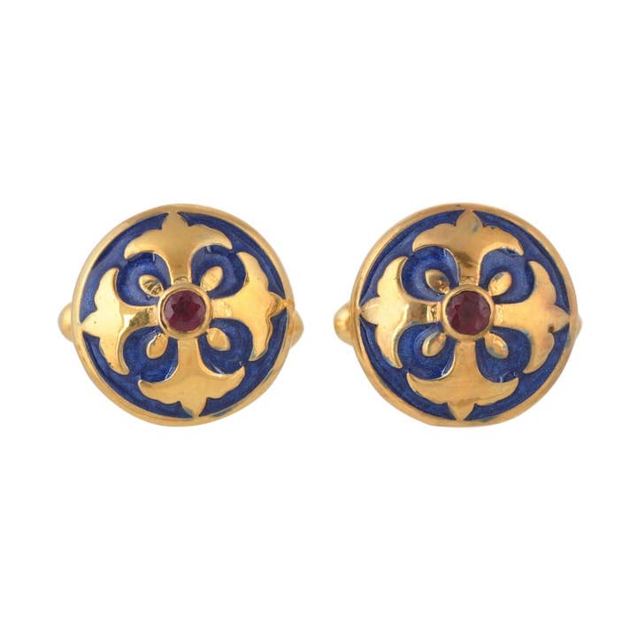 Bouton de manchette en laiton plaqué or rubis émaillé, cadeaux ornés faits à la main pour la vente par Misteerious Seed