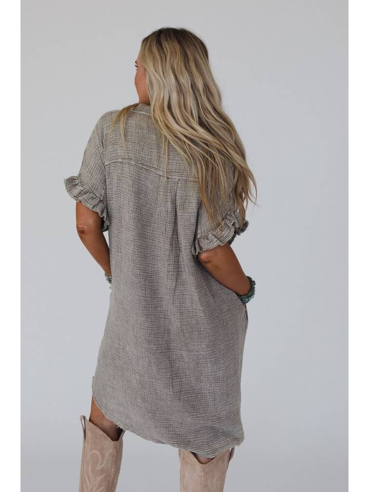 Three Bird Nest - Wholesale Dress - Women's - Heavenly Days Button Up Dress - Mushroom