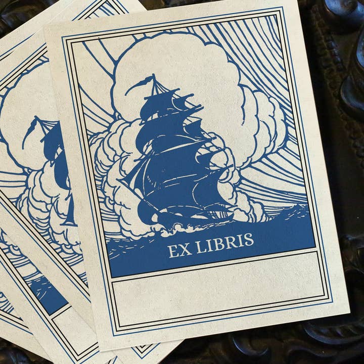 Sejlads på åbent hav, Ex-libris-bogplader i gummieret papir for engroshandel hos Ebon et Noir LLC