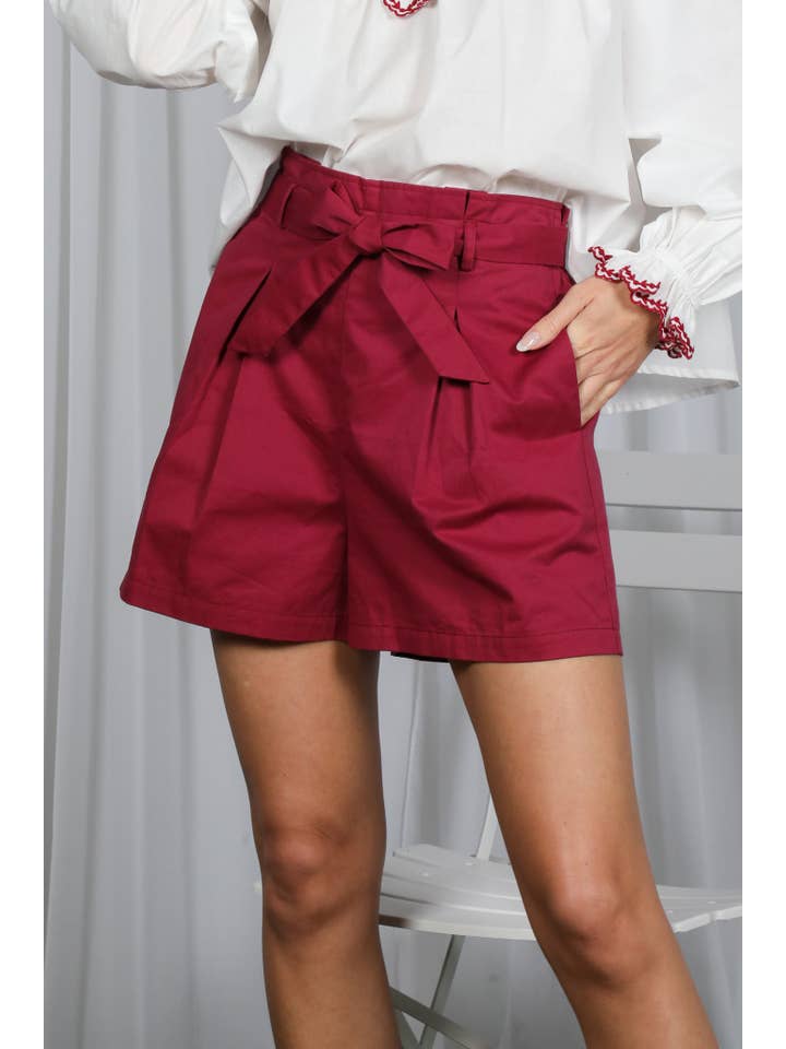 Vine & Love - Wholesale Shorts - Women's - High-Rise Waist Tie 100% Cotton Shorts VP8117835