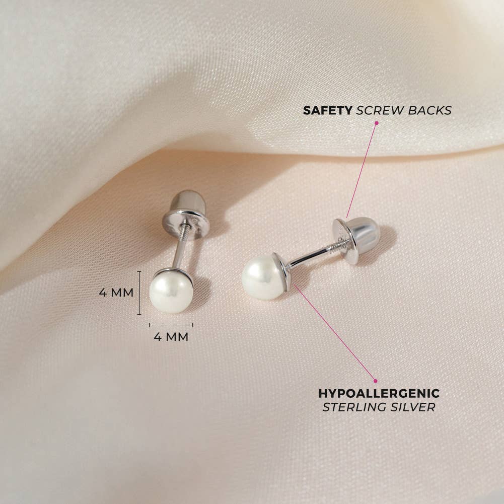 In Season Jewelry - Vendita all'ingrosso Orecchini - Bambini - Orecchini per bambini con perle classiche 3-5 mm - argento sterling3