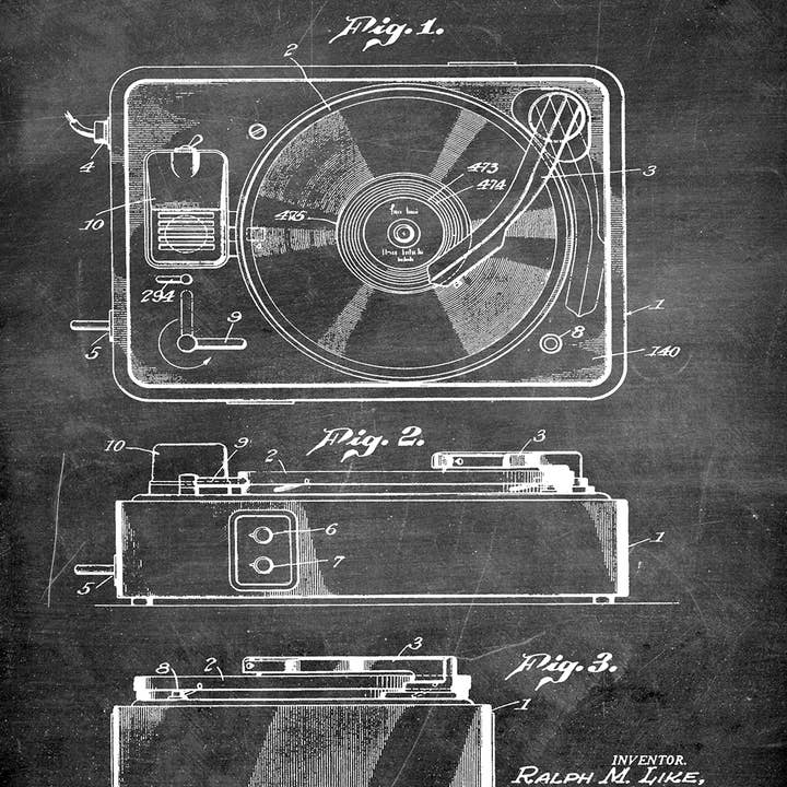 Fresh Prints of CT - Wholesale Art Print - Turntable Artwork 1950 Patent Art Print - Music6