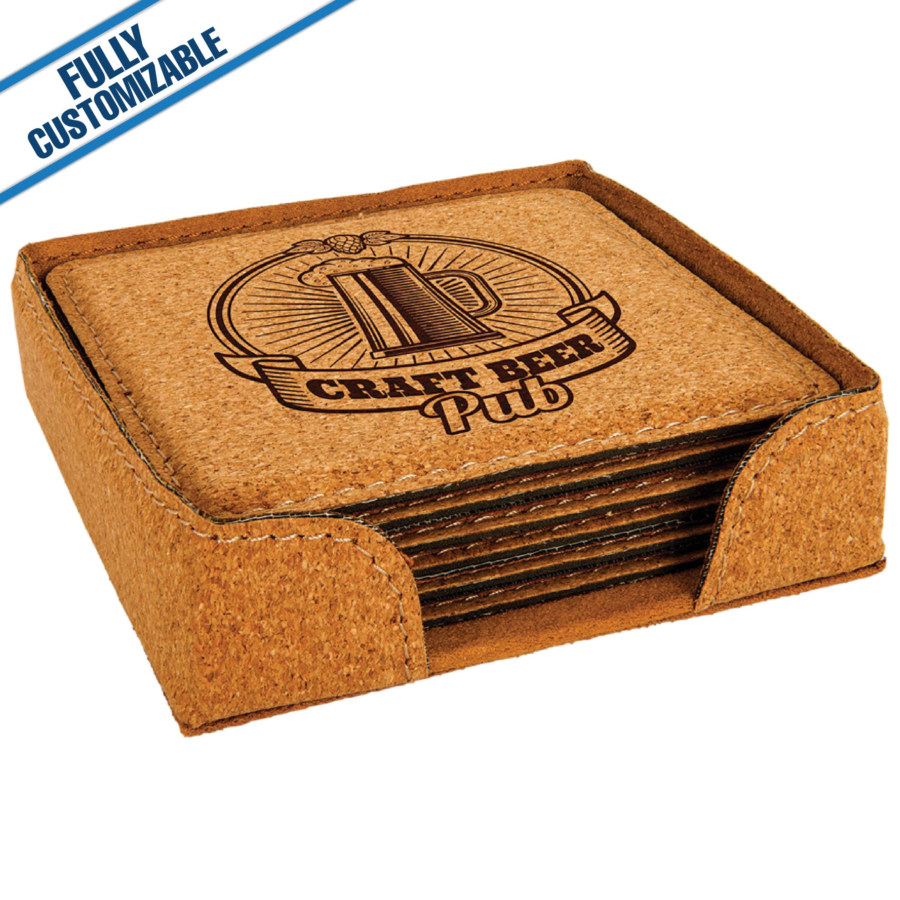 GiftWorksPlus - Wholesale Coasters - Engraved Leatherette Square Coasters - Fully Customizable26
