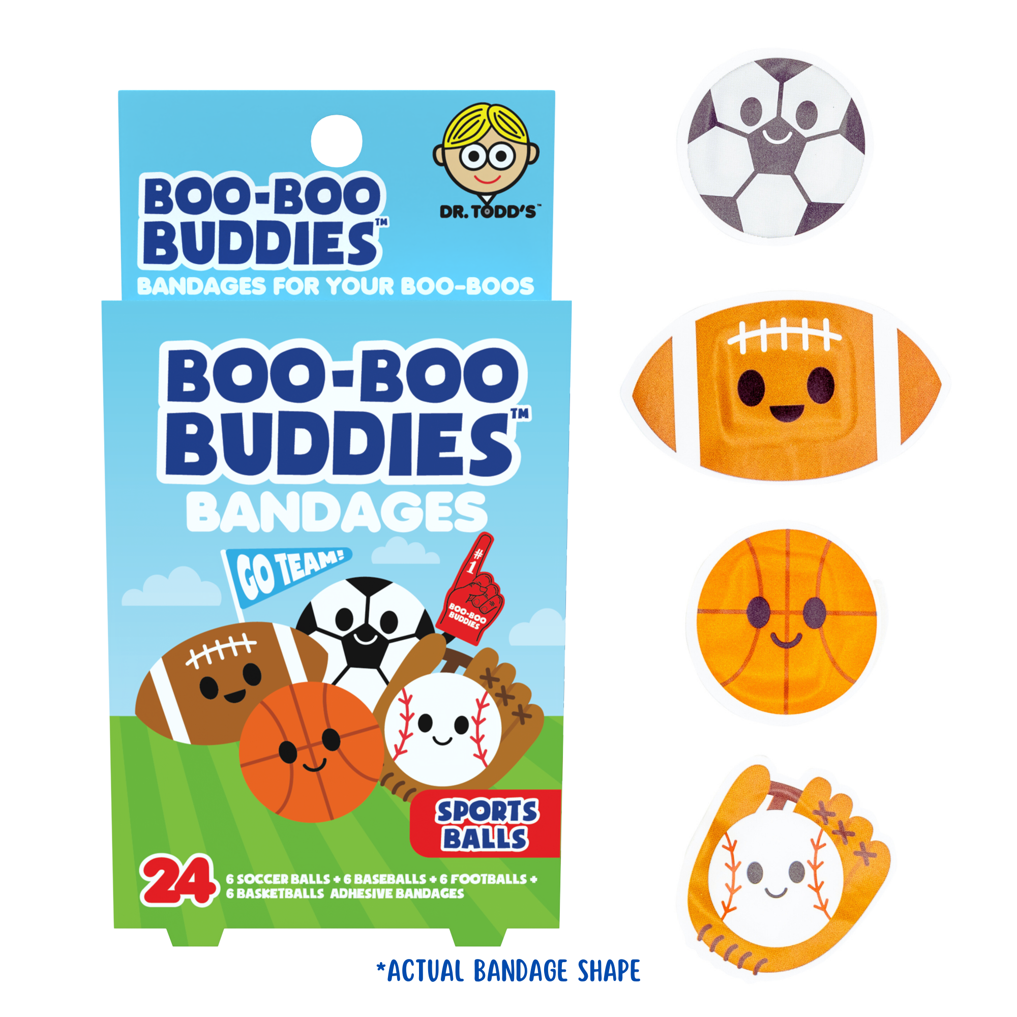 Boo Boo Buddies - Venta al por mayor Tiritas/vendas - Tiritas para Niños – Pelotas Deportivas (24 Unidades, Sin Látex)1