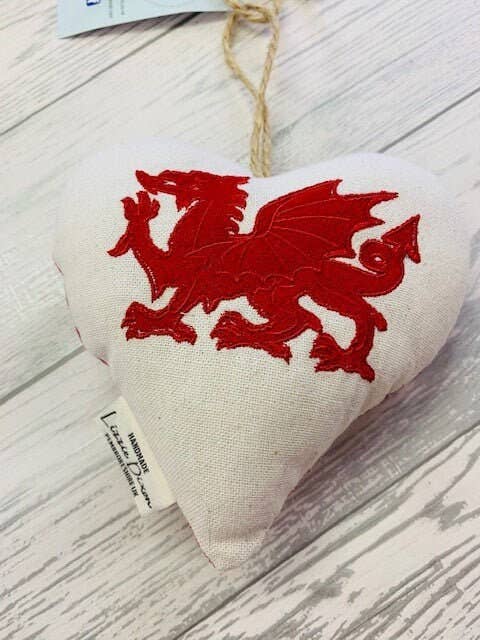 Lizzie Dixon Designs – wholesale Ornament – Welsh Dragon Hanging Heart-Lavender Hanging Heart-Fabric Hanging Heart-1
