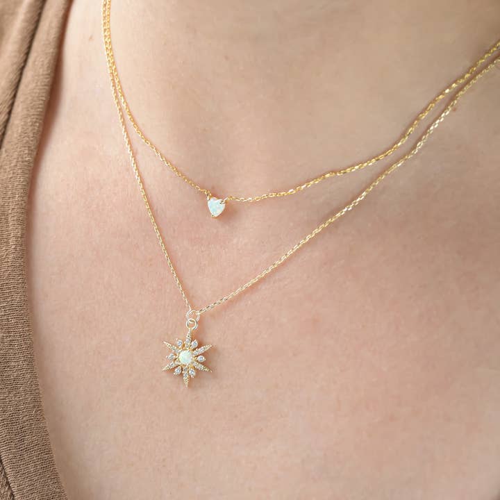 Blueyejewelry - Venta al por mayor Collares con colgantes/abalorios - Collar de plata 925 con forma de corazón y ópalo, collar con forma de corazón minúsculo3