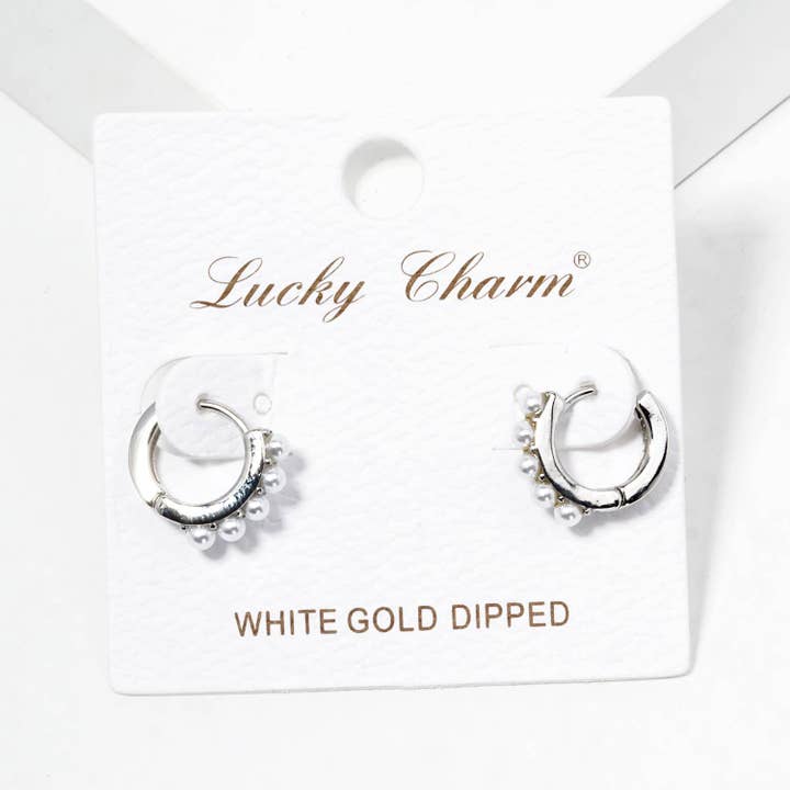 Verita Lane - Wholesale Huggie Earrings - 18k Gold Dipped Pearl Beaded 10mm Dainty Huggie Hoop3