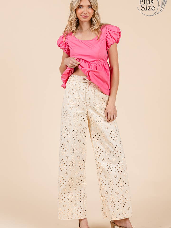 Plus Eyelet Lace Straight Leg Pants, MP51711PL for wholesale by GeeGee x Lovelo
