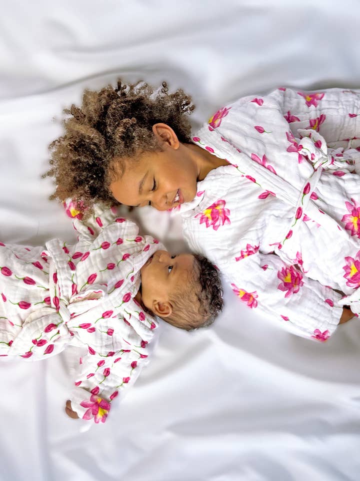 MALABAR BABY, Consciously Crafted For You. - Wholesale Robe - Kids - Kids Hooded Muslin Robe - Enchanted Garden (Lotus)7