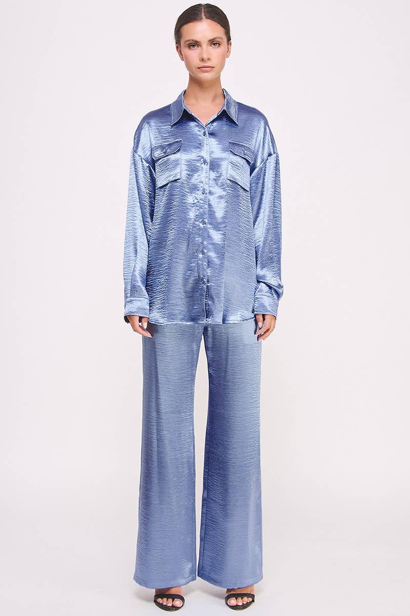 AIBLEE – wholesale Pants – Women's – Metallic Flared Wide-Leg Pants Blue -16