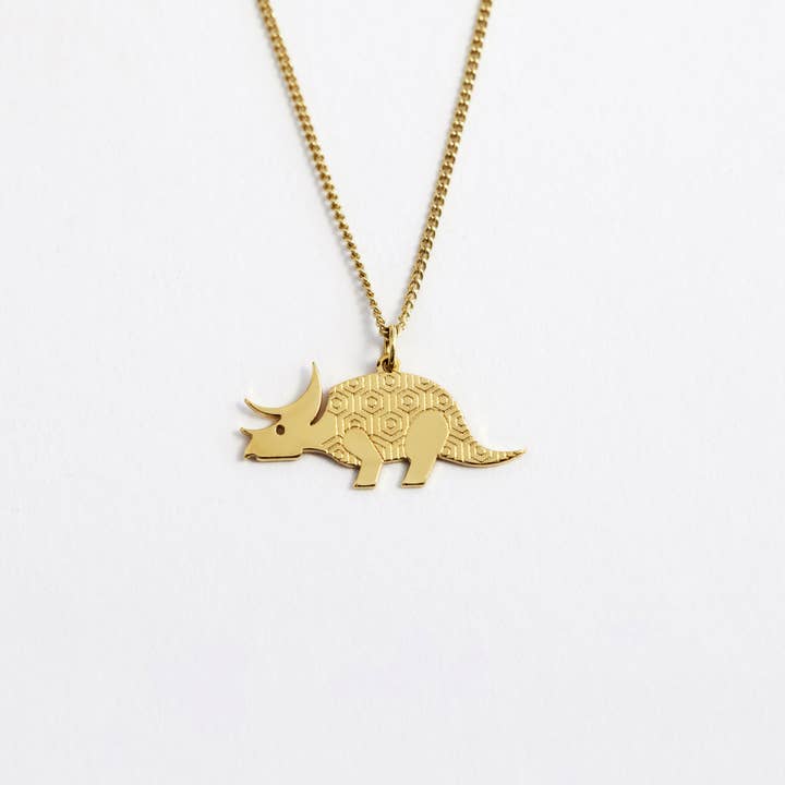 Collana con ciondolo Triceratopo in oro o argento per la vendita all'ingrosso da parte di Les Naturalistes