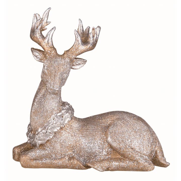 Transpac - Wholesale Christmas Decoration - Resin Gold Glitter Sitting Reindeer