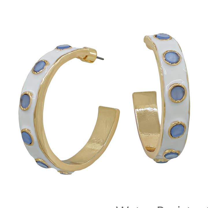 Hvid farve belagt med lyseblå accenter 2" hoop ørering for engroshandel hos What's Hot