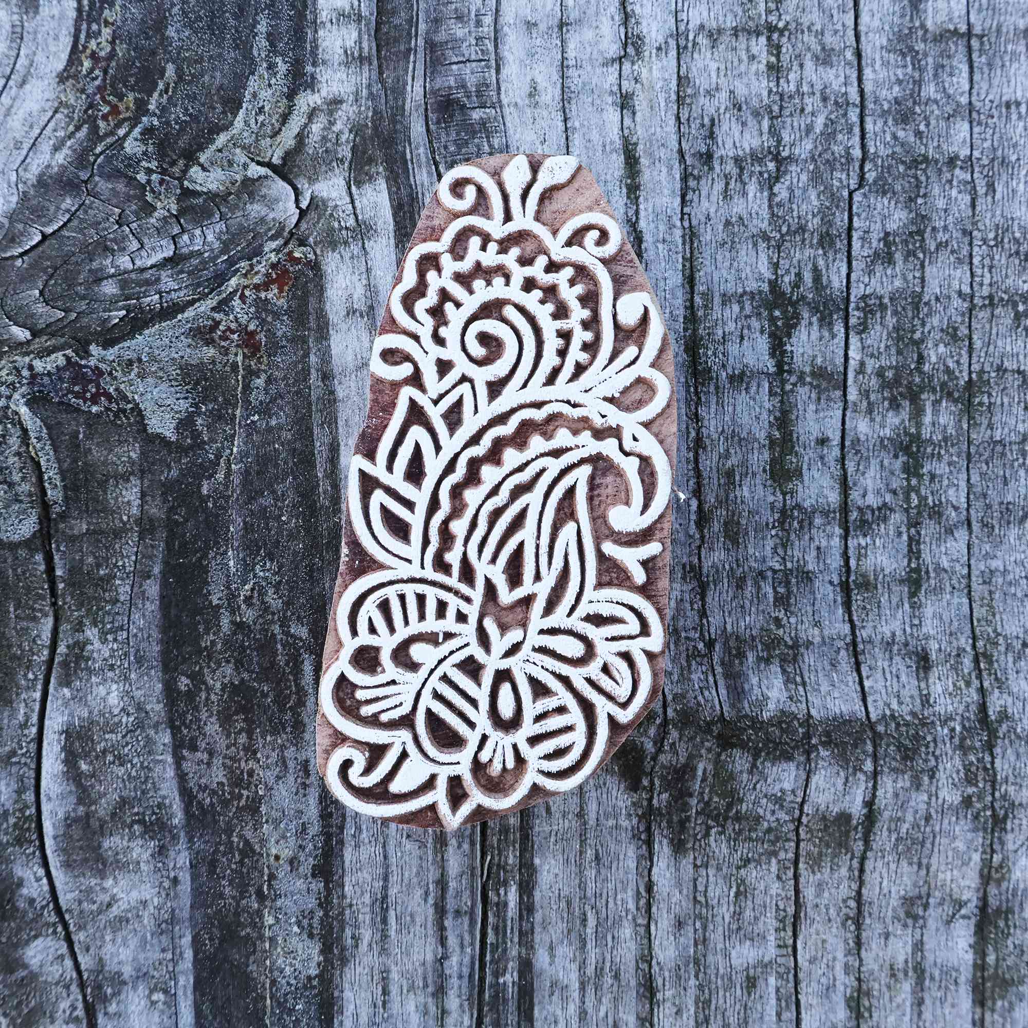 Tribal Trade GmbH - Wholesale Rubber/Decorative Stamp - Stamp Wood Flower Mix 9cm Decoration Floral Wood Stamp5