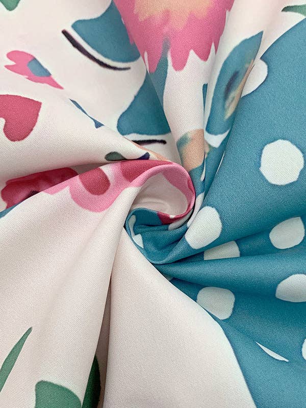 BLEU ROUGE Robes mi-longues amples à col rond à pois et imprimé fleuri en vente sur Faire9