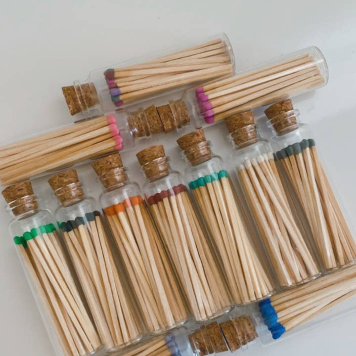 Candle Cabana - Wholesale Matches - Black Long Color Tip Matches Glass Corked Vial 25 CT Striker4