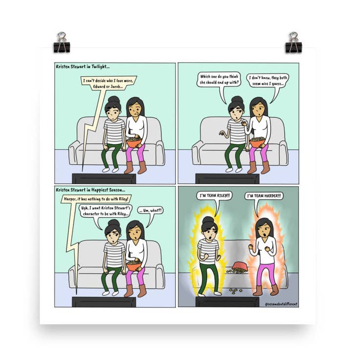 Happiest Team | Cute Lesbian Relationship | Pride Gifts | LGBTQ Comic Print for wholesale by Sesame But Different