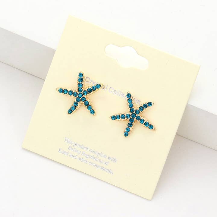 Sensibling Corp. - Wholesale Stud/Post Earrings - Crystal Starfish Stud Earrings