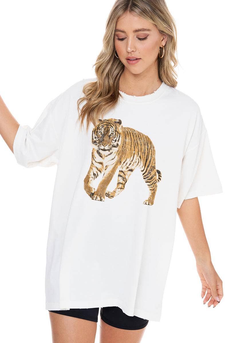 Foryeri - Wholesale Screen Printed T-Shirt - Women's - Vintage Tiger Oversized Graphic Top2