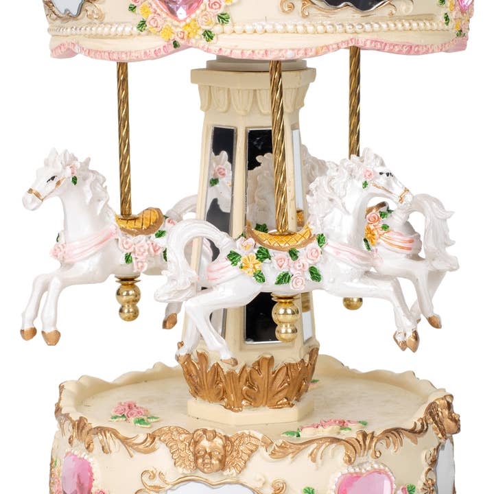 EAST AVENUE - Wholesale Decorative Tabletop Object - Cupid Rose Garland Horses Musical 10 inch Rotating Carousel1