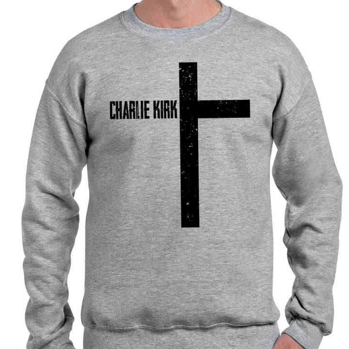Charlie Kirk Christian Cross Crewneck Sweatshirt for wholesale by God And Glory Gifts