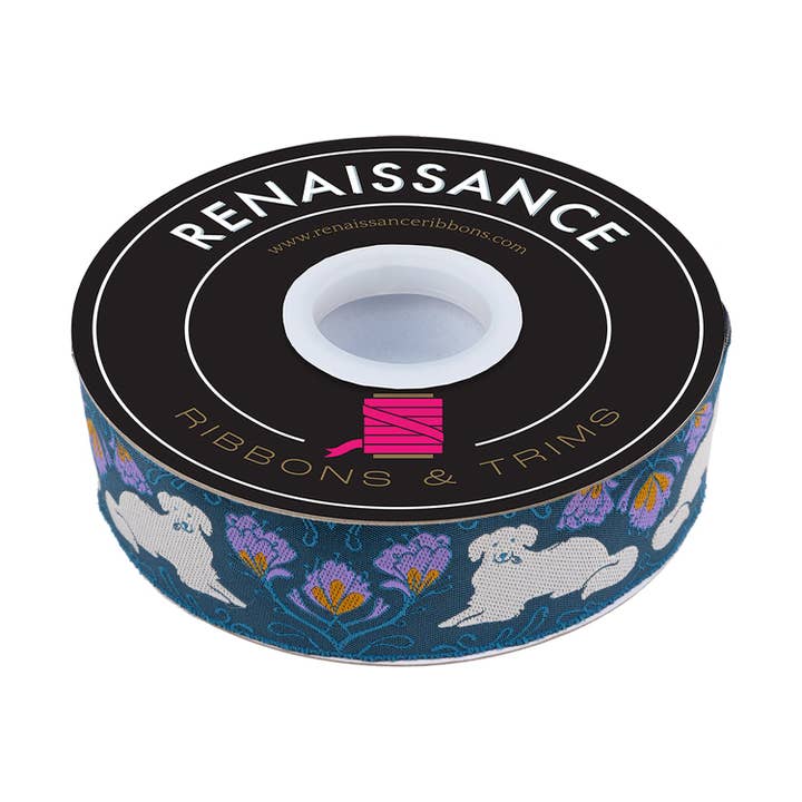 Gylden - 1-1/2" bredde - Hundepark af Sarah Watts - 15 yard rulle for engroshandel hos Renaissance Ribbons