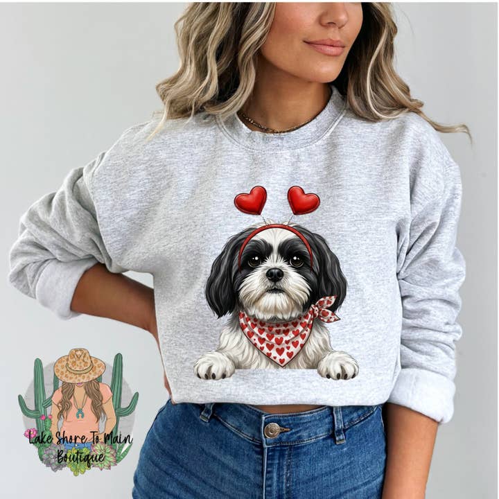 Cute Valentine's day sweatshirt - Valentine Shih Tzu black for wholesale by Lake Shore To Main