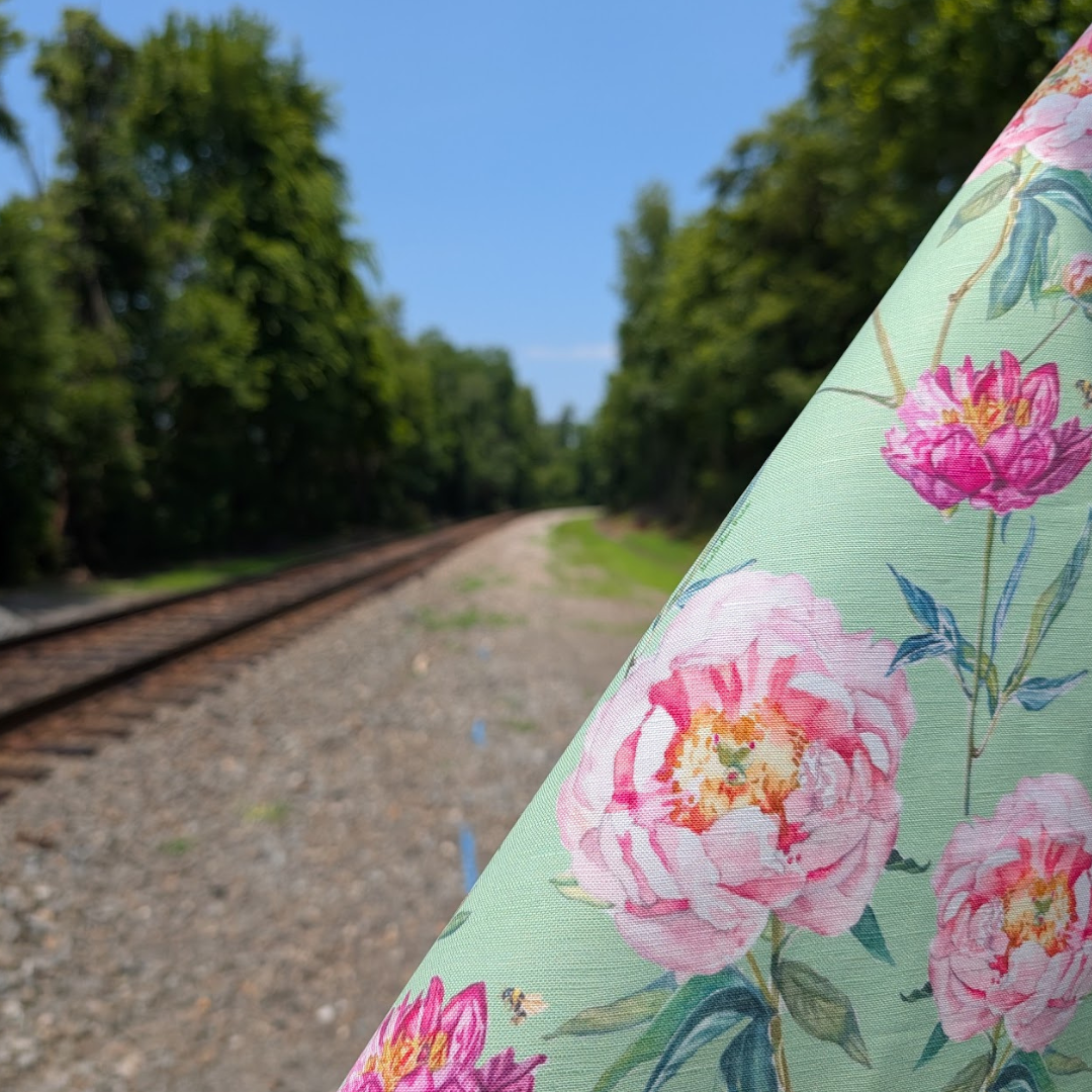 Goose and Willow - Wholesale Tea Towel - Tea Towel - Peonies on Light Green Linen Cotton3