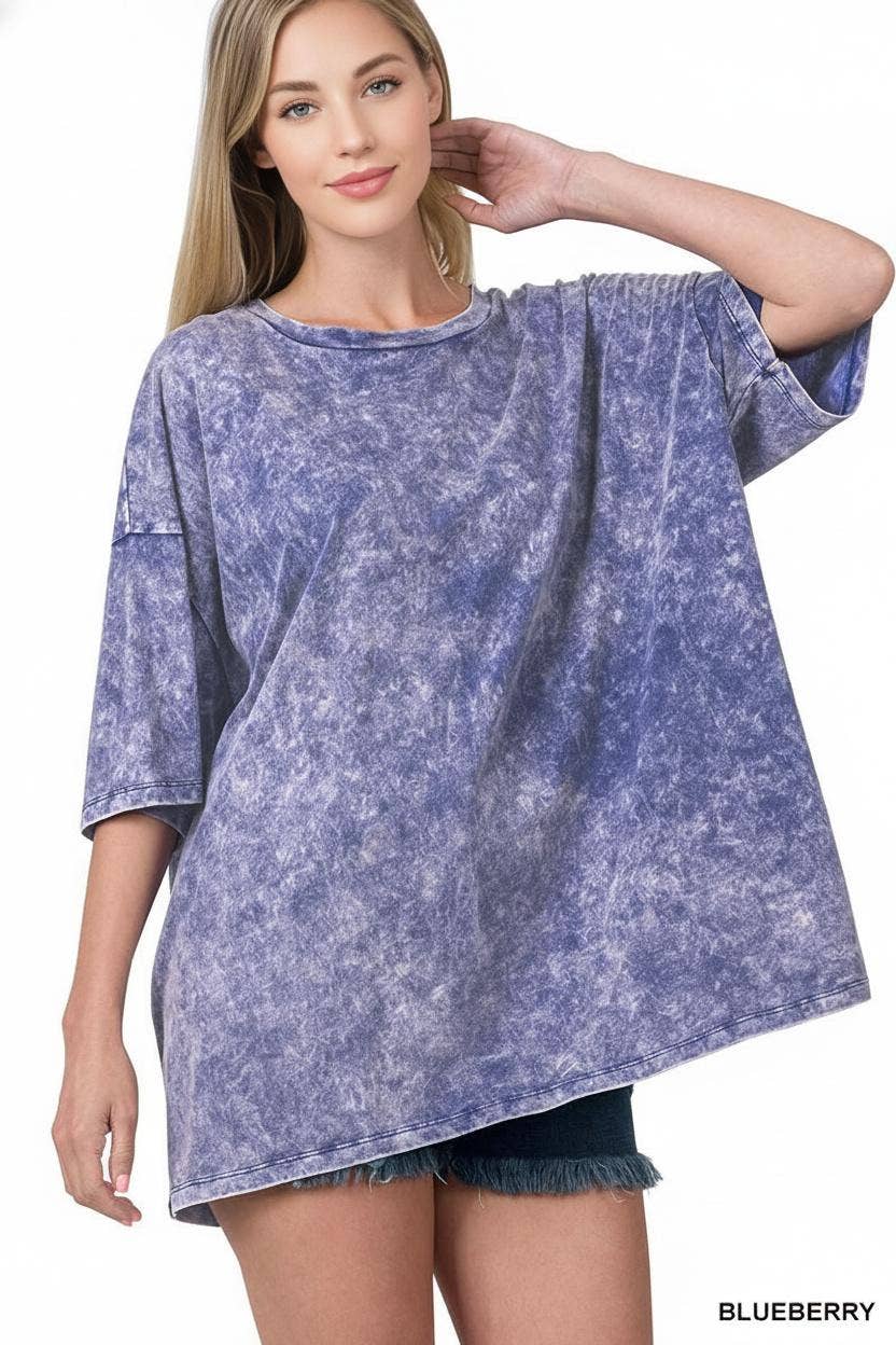 42POPS - Vente Haut en maille – femme - T-shirt en coton délavé à l'acide oversize SI-2430118