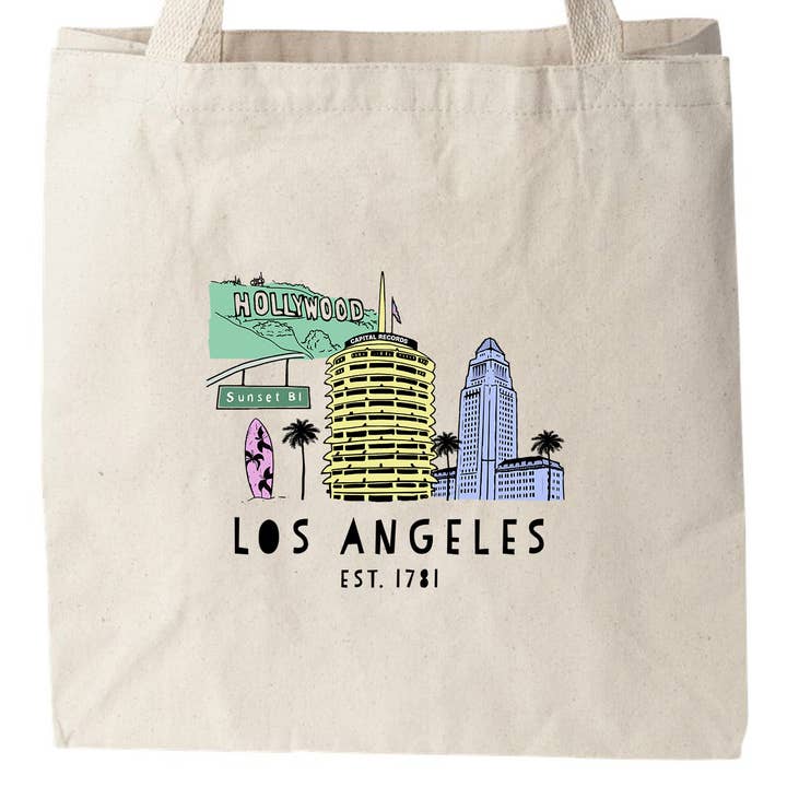 Moonlight Makers - Vendita all'ingrosso Borsa tote - Unisex - Los Angeles, CA Skyline - Borse a tracolla colorate - LA, LAX0