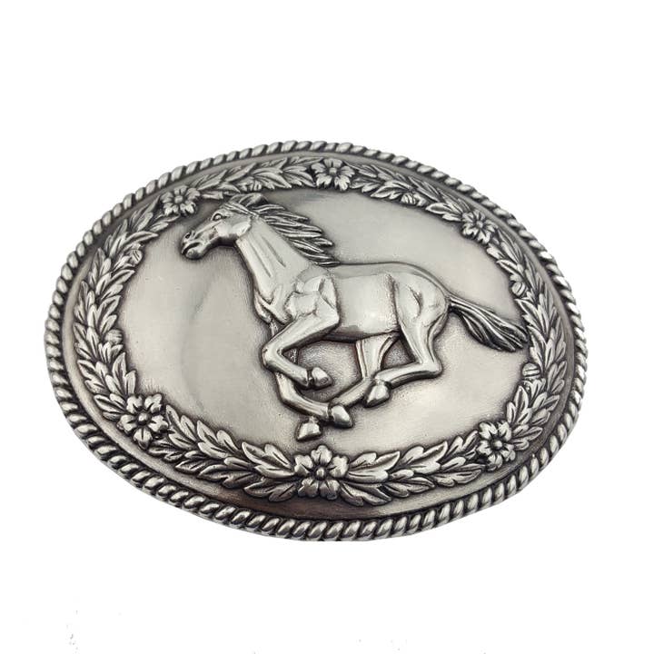Axesoria West - Wholesale Belt - Women's - Silver Western Galloping Horse w. floral tooled belt