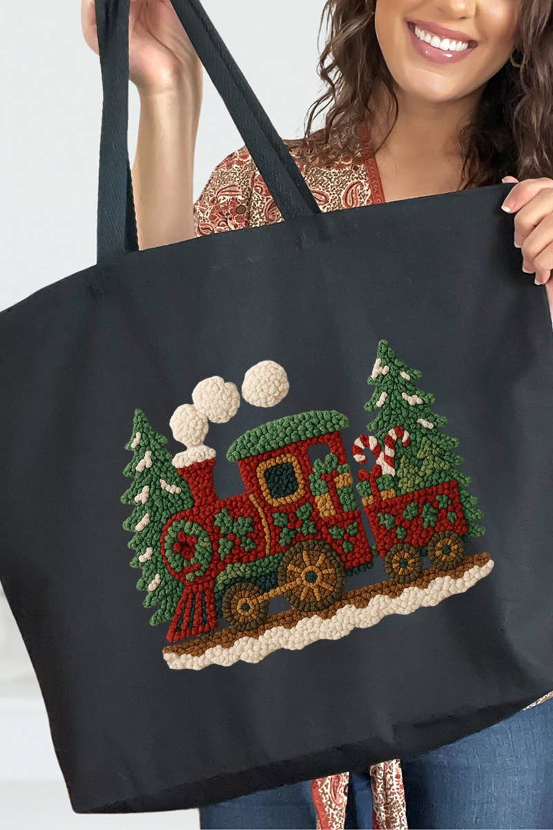 Wholesale Accessory Market - Wholesale Tote Bag - Women's - Faux Yarn Mistletoe Express Canvas Jumbo Tote