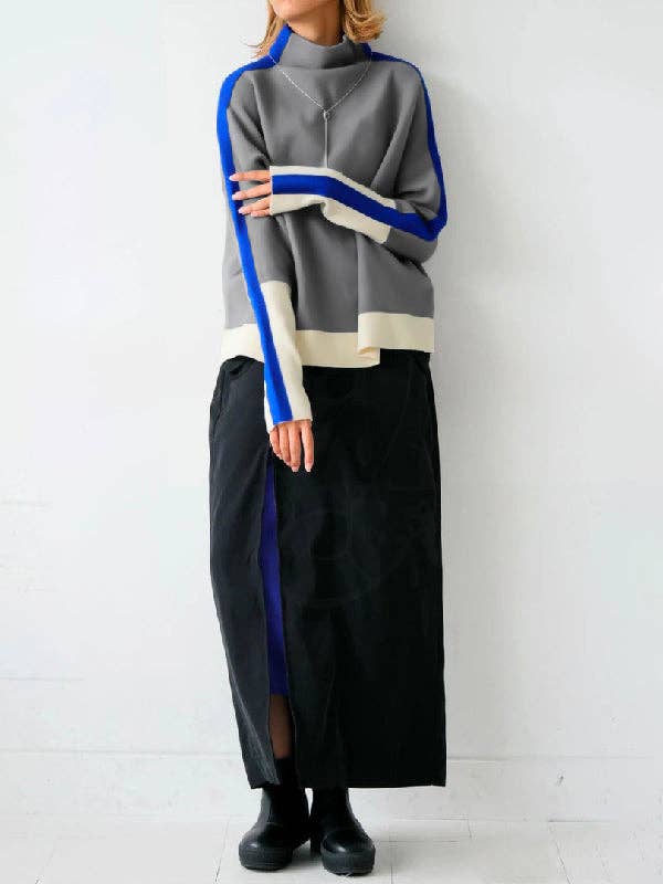 UZ Wholesale Store - Wholesale Sweatshirt – Women's - Contrast Color Split-Joint Long Sleeves High Neck Sweatshirt3