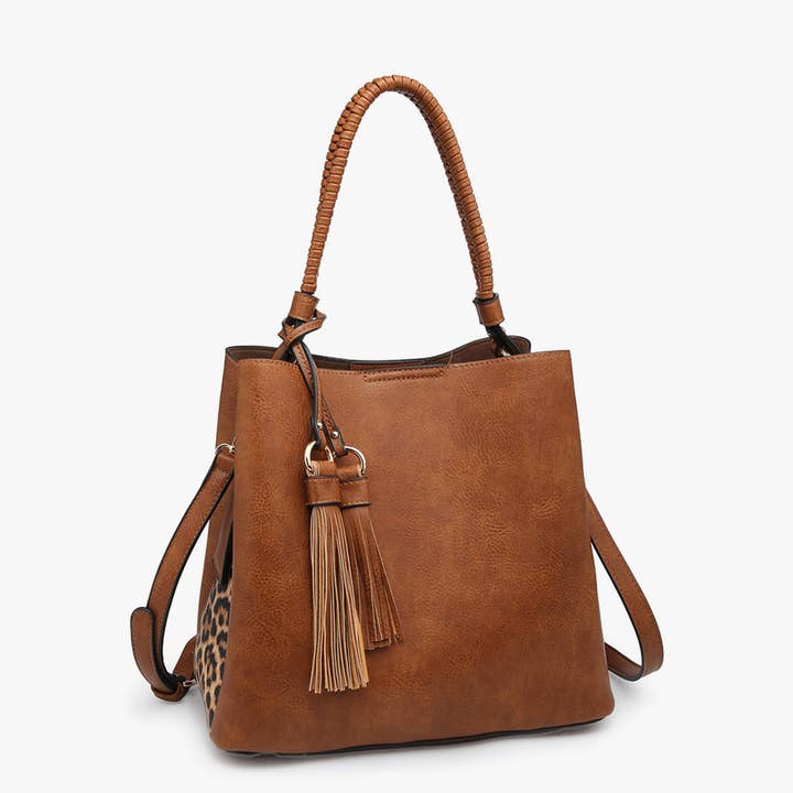 Jen & Co. - Wholesale Shoulder Bag - Women's - M1895 Olivia Animal Print Contrast Hobo