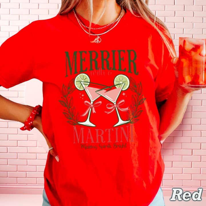 Shoppe SHC - Wholesale T-shirt (graphic) – women's - Merrier Martini Christmas Graphic Tee | Comfort Color20