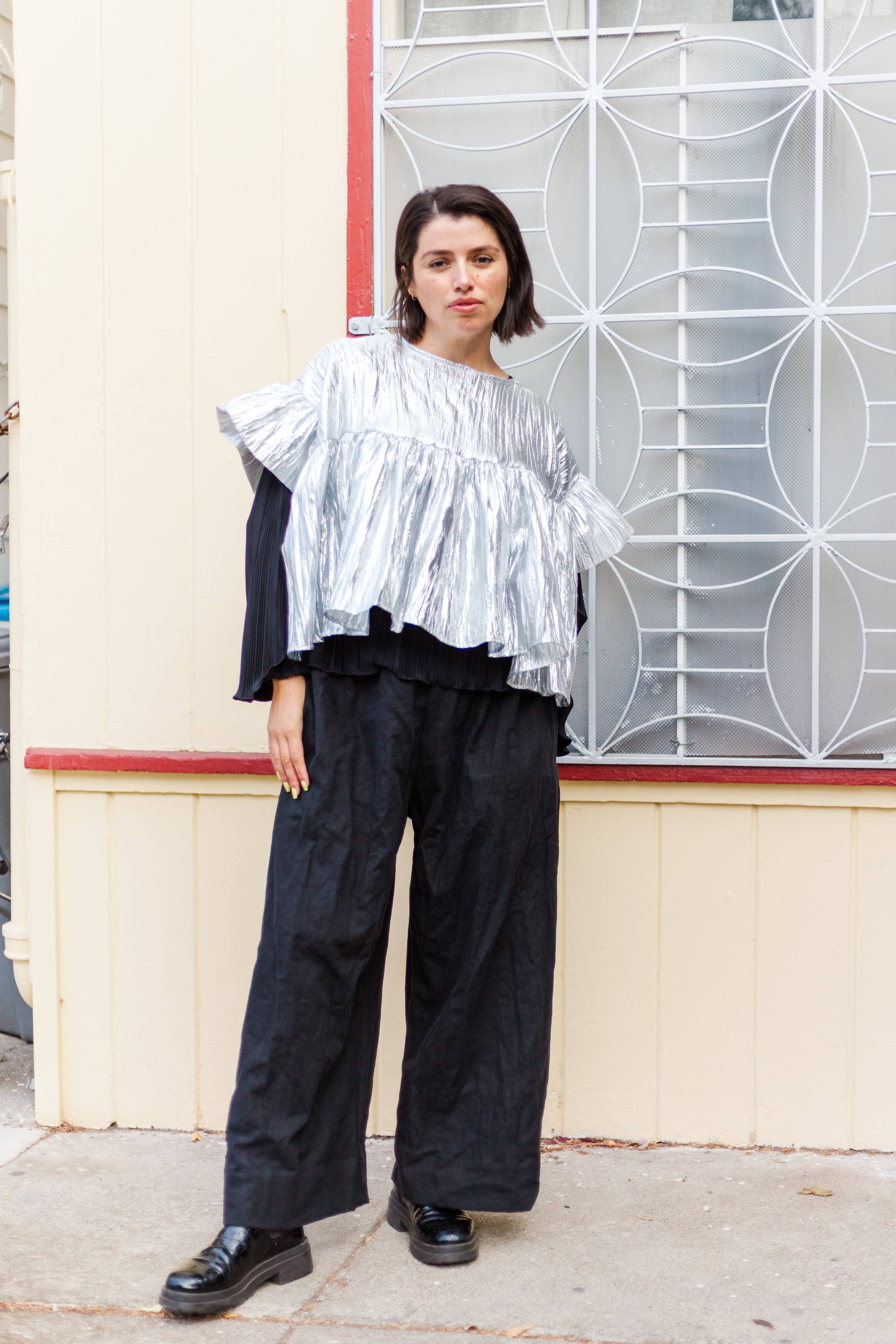Nettle Studios - Wholesale Blouse - Women's - Size-Inclusive Plus Size Womens Silver Metallic Gathered Top41