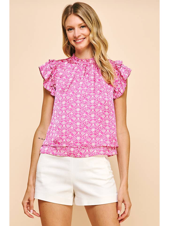 PINCH - Wholesale Blouse - Women's - PRINT SHORT SS BLOUSE - PINK