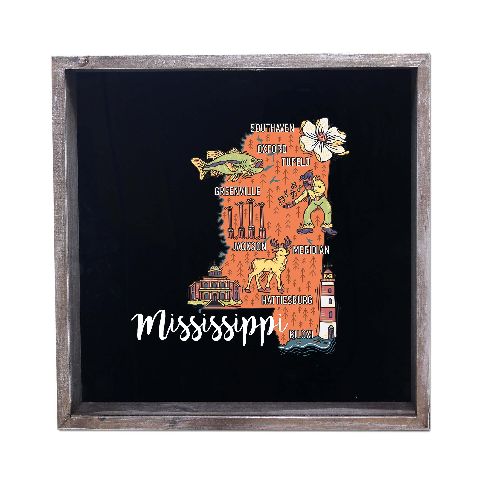 Torched Products - Wholesale Sign - State Map Design Shadow Box - Gray22