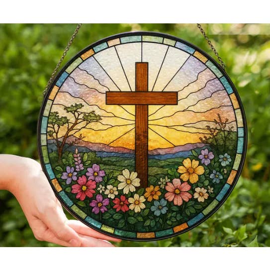 Christian Stained Glass Suncatcher, Wildflowers Ornament for wholesale by NVC Ecommerce LLC
