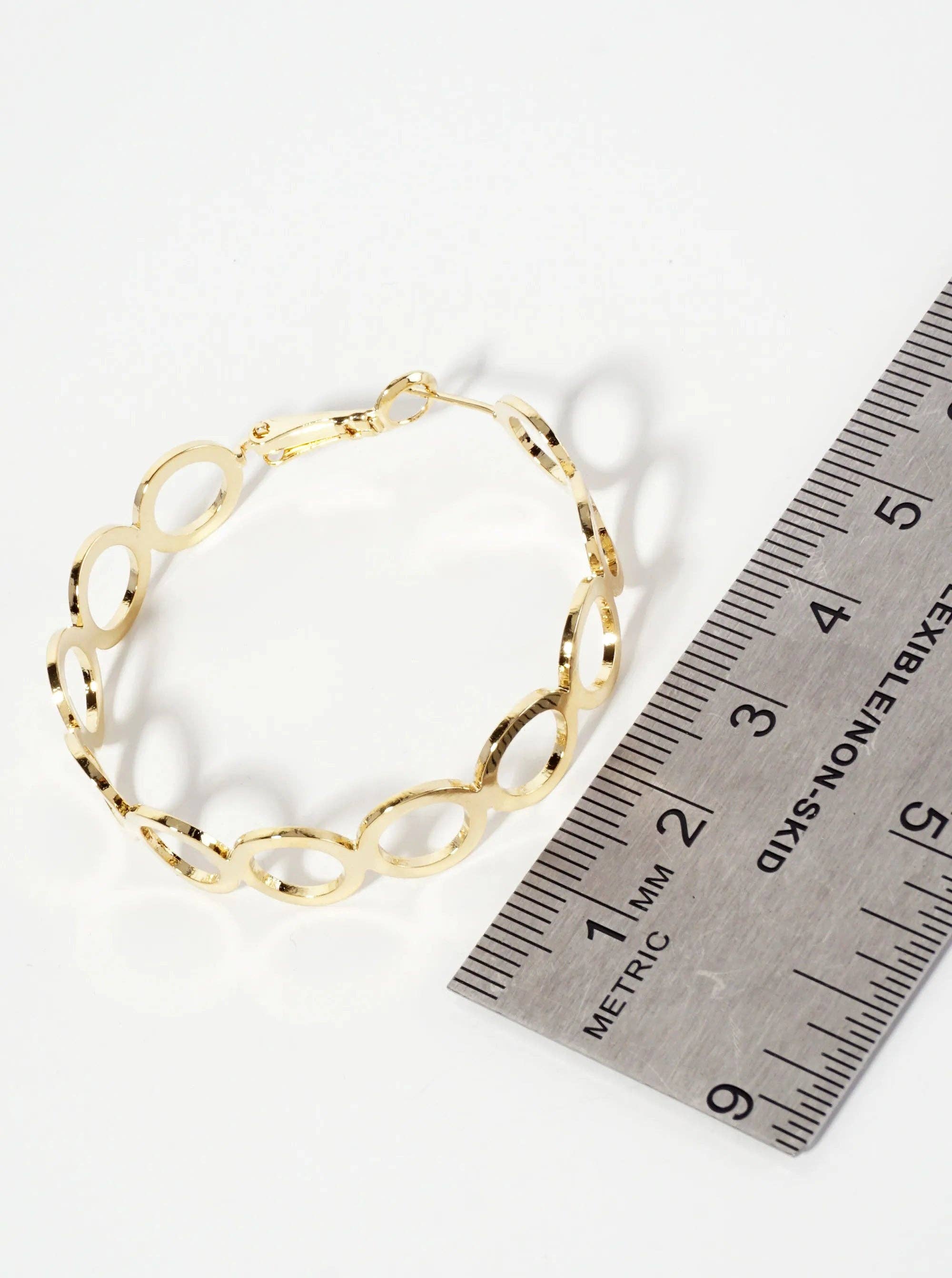 Wild Honey - Wholesale Hoop Earrings - 45mm 14K-Gold-Dipped Polished Brass Cutout Latch-Back Hoop Earrings2