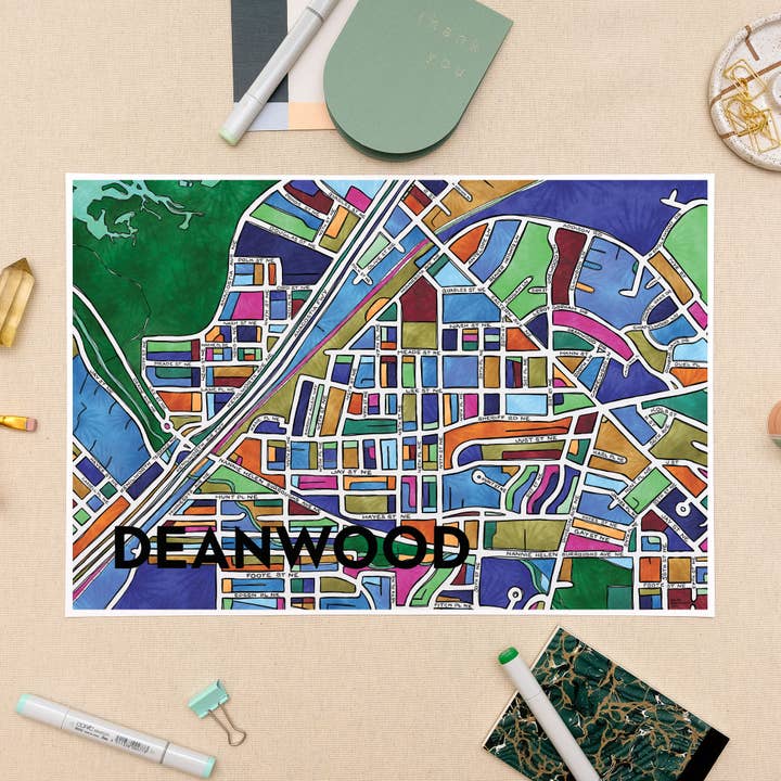 Impressão da arte do mapa de Deanwood por atacado de Terratorie Maps + Goods