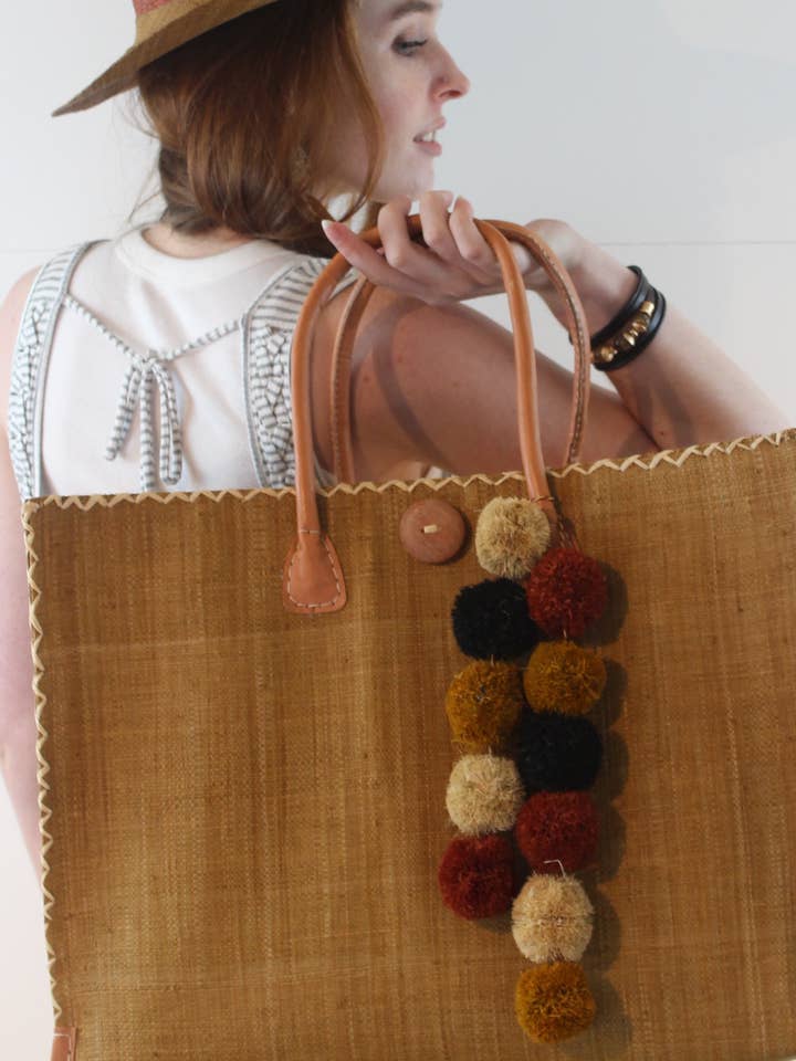 Strand Pompoms Multicolor Multiple Raffia Poufs Charm for wholesale by Shebobo