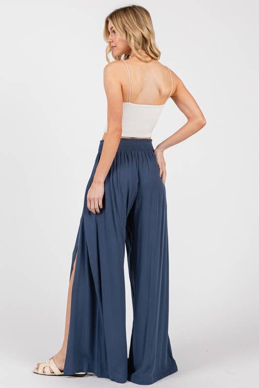 Final Touch - Wholesale Pants - Women's - Solid Front Slit Wide Leg Pants - VP361519
