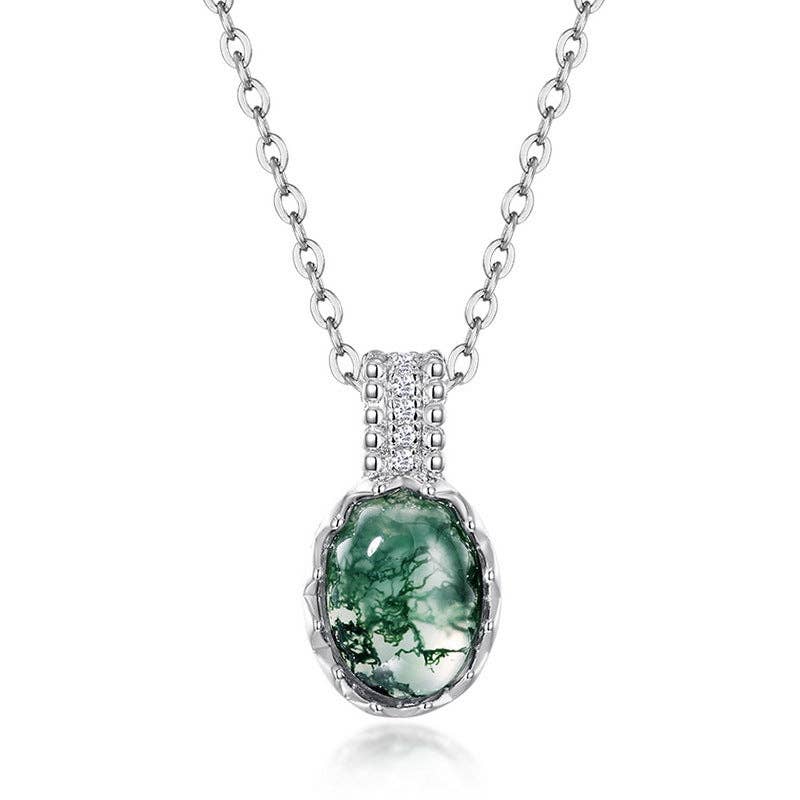 Perimade & Co. LLC - Wholesale Pendant/Charm Necklace - Oval Cut Moss Agate Pendant Necklace in 925 Sterling Silver2