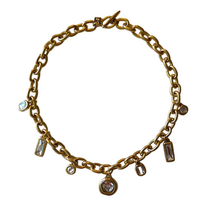 Daisy Gold Rhinestone Charm Necklace for wholesale by sccollection