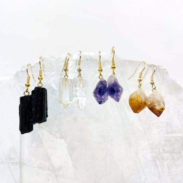 Rock Paradise - Wholesale Dangle Earrings - Crystal Point Earrings - Amethyst / Citrine / Clear Crystal points - Gold or Silver Bail (8BROWNSHELF)2