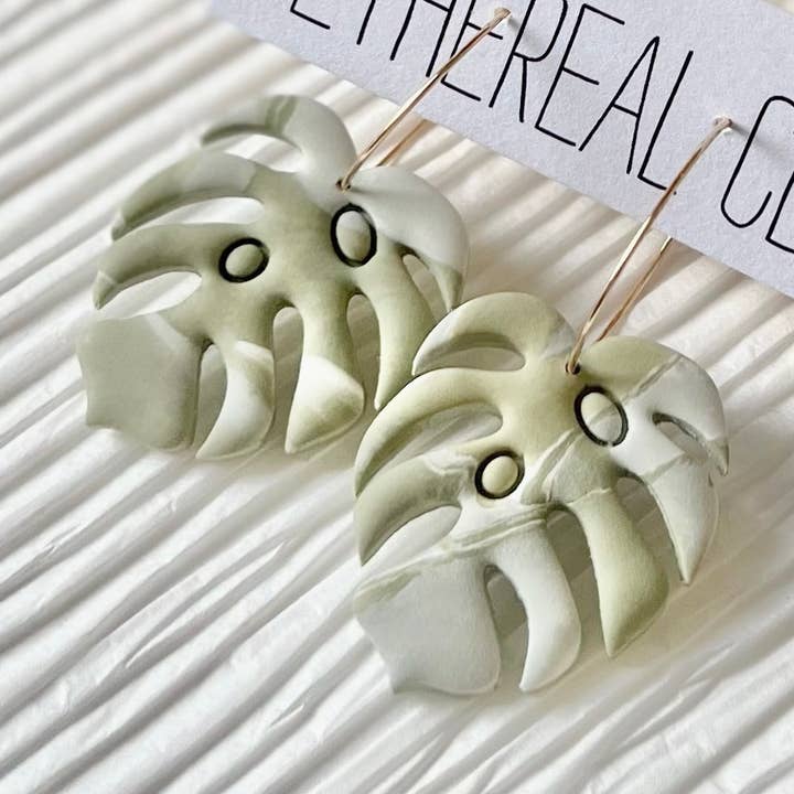 Brincos Monstera Barro, Folha, Brincos de Brincos de Brincos por atacado de Ethereal Clay