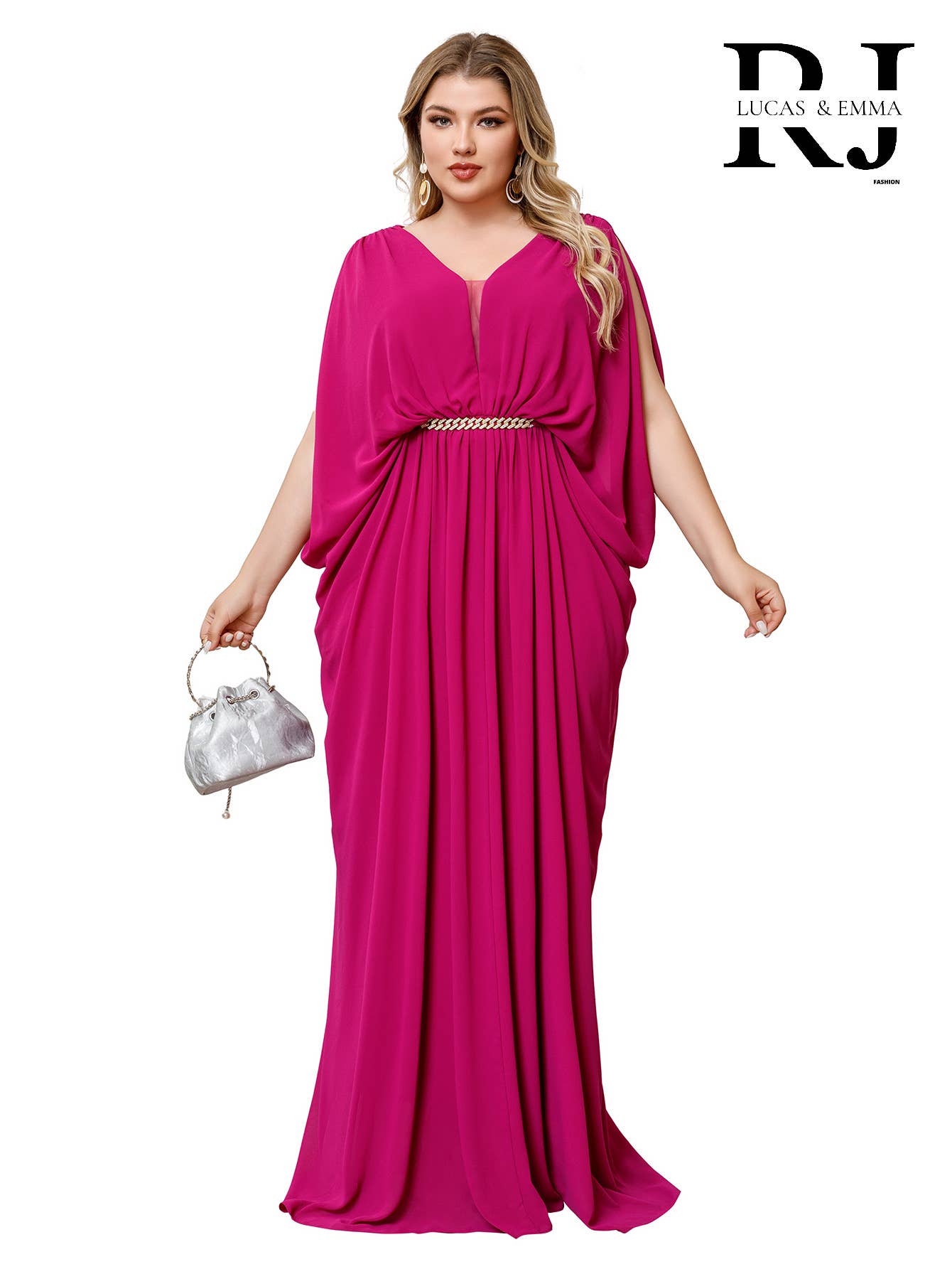 Lucas & Emma - Sarl RJ & co - Vente Robe de soirée – femme - Robe longue drapée élégante et tendance grande taille 225810